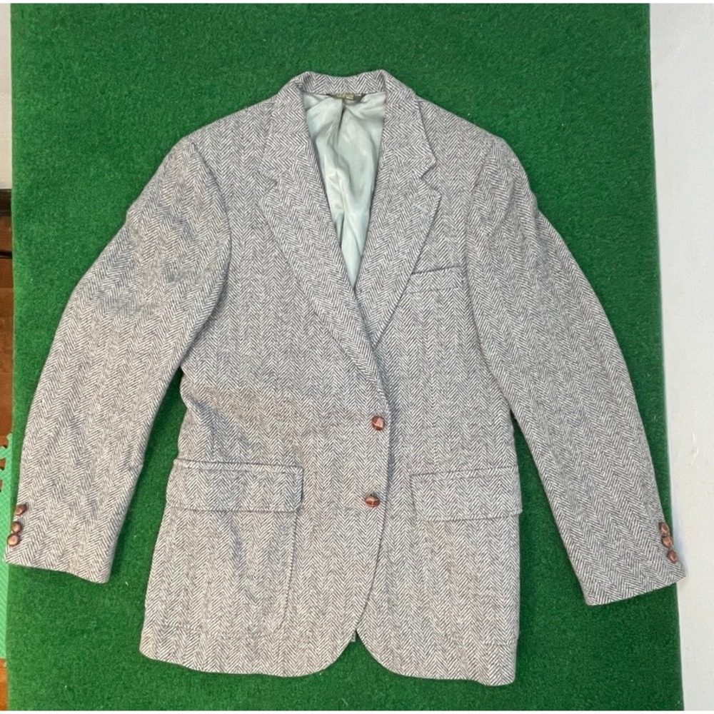 Carl Michaels Pomeroy's Vintage Mens Grey Herringbone 100% Wool Blazer Sport